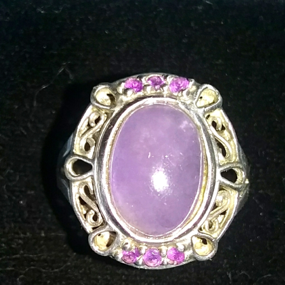 Genuine Purple Jade&Amethyst  Platinum&.925 Stamped Gorgeous  Ring U.S. Size 10